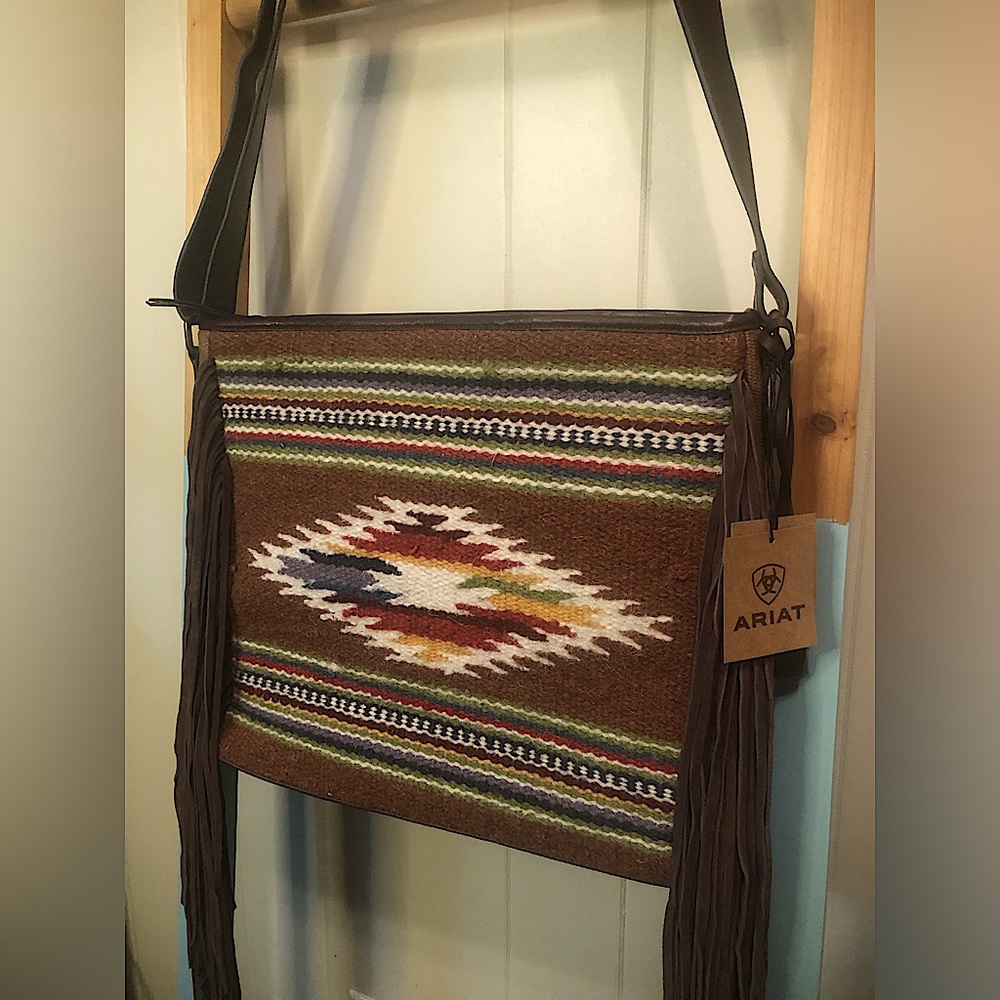 Ariat Brown Southwestern Fringe Crossbody Concealed Weapon Purse Bag - Picture 2 of 16
